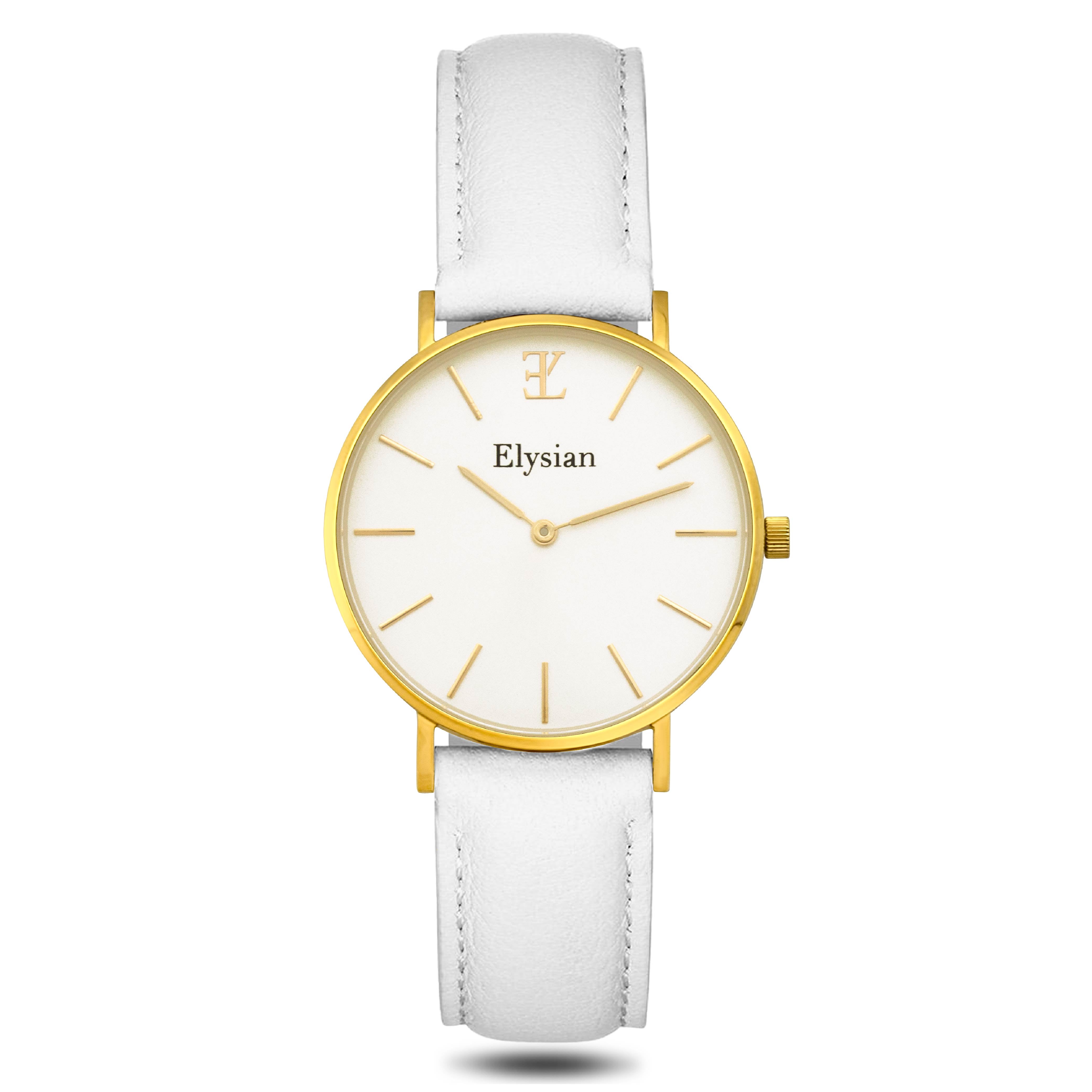 elysian-gouden-dames-horloge-wit-plaat-wit-klassiek-leder-horlogeband-ELYWW00205-front