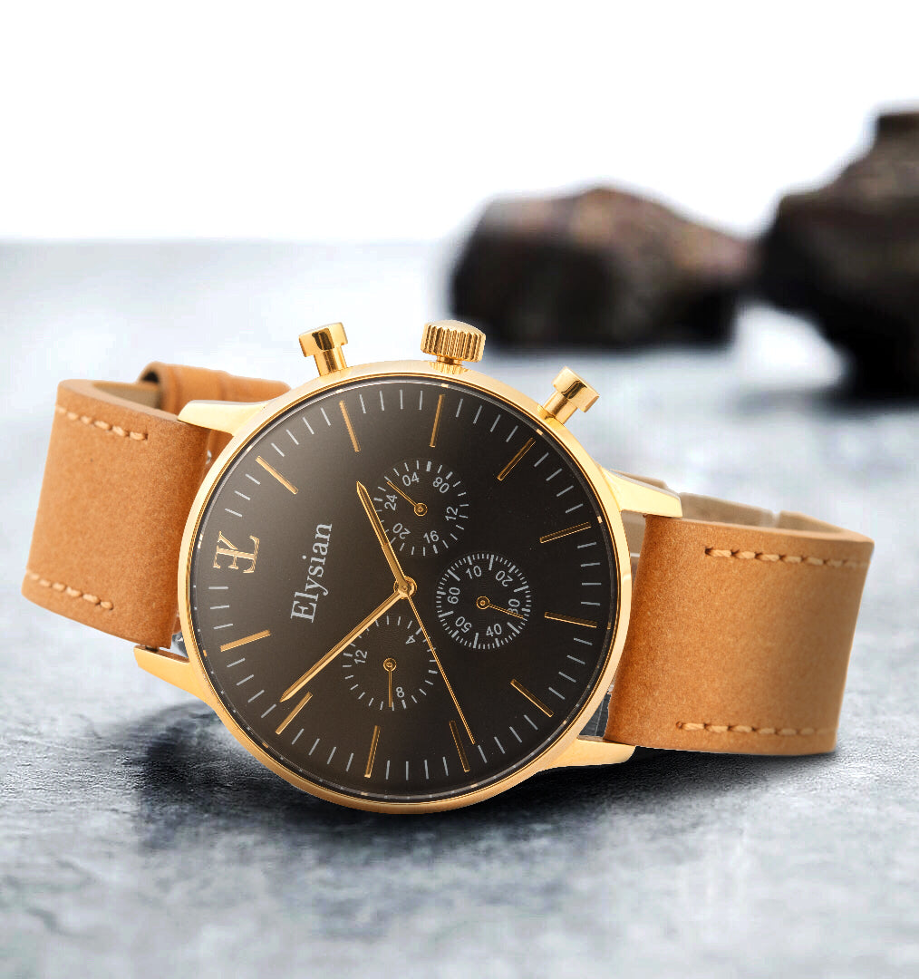 elysian-gouden-heren-horloge-zwart-plaat-camel-vintage-leder-horlogeband-ELYWM00125-second