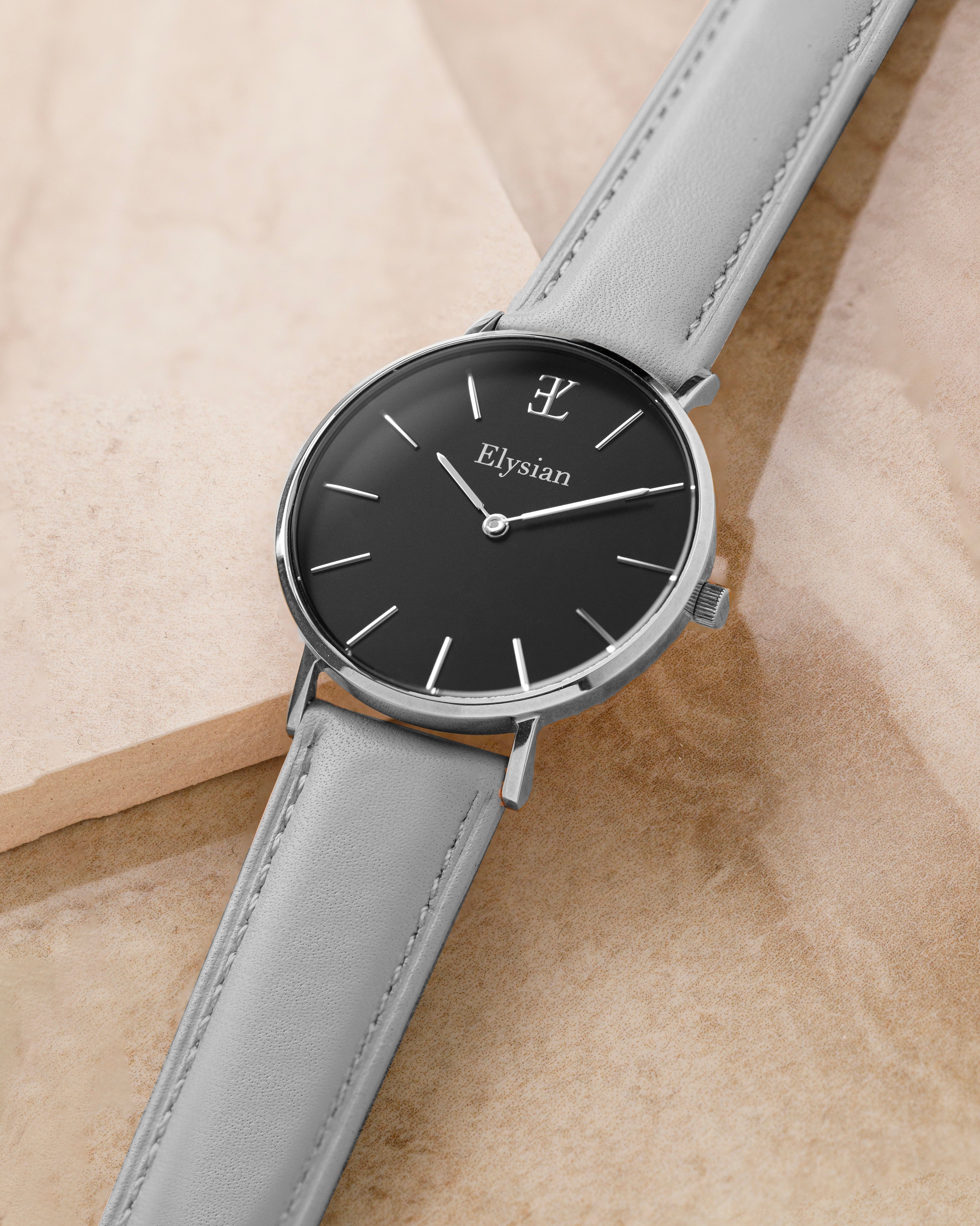 elysian-zilveren-dames-horloge-zwart-plaat-grijs-klassiek-leder-horlogeband-ELY02120-detail