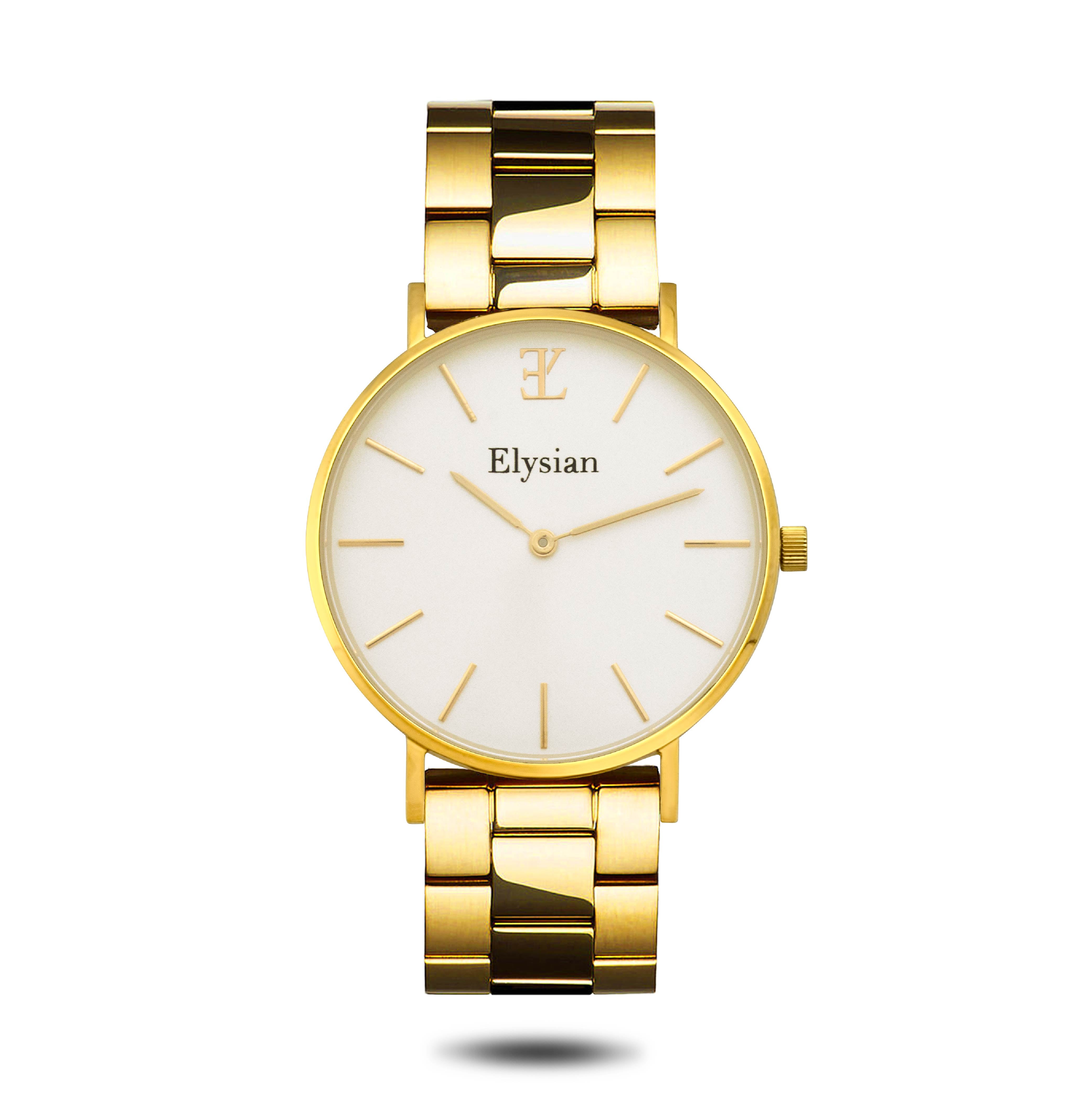 elysian-gouden-dames-horloge-wit-plaat-goud-schakelband-horlogeband-ELYWW00226-front