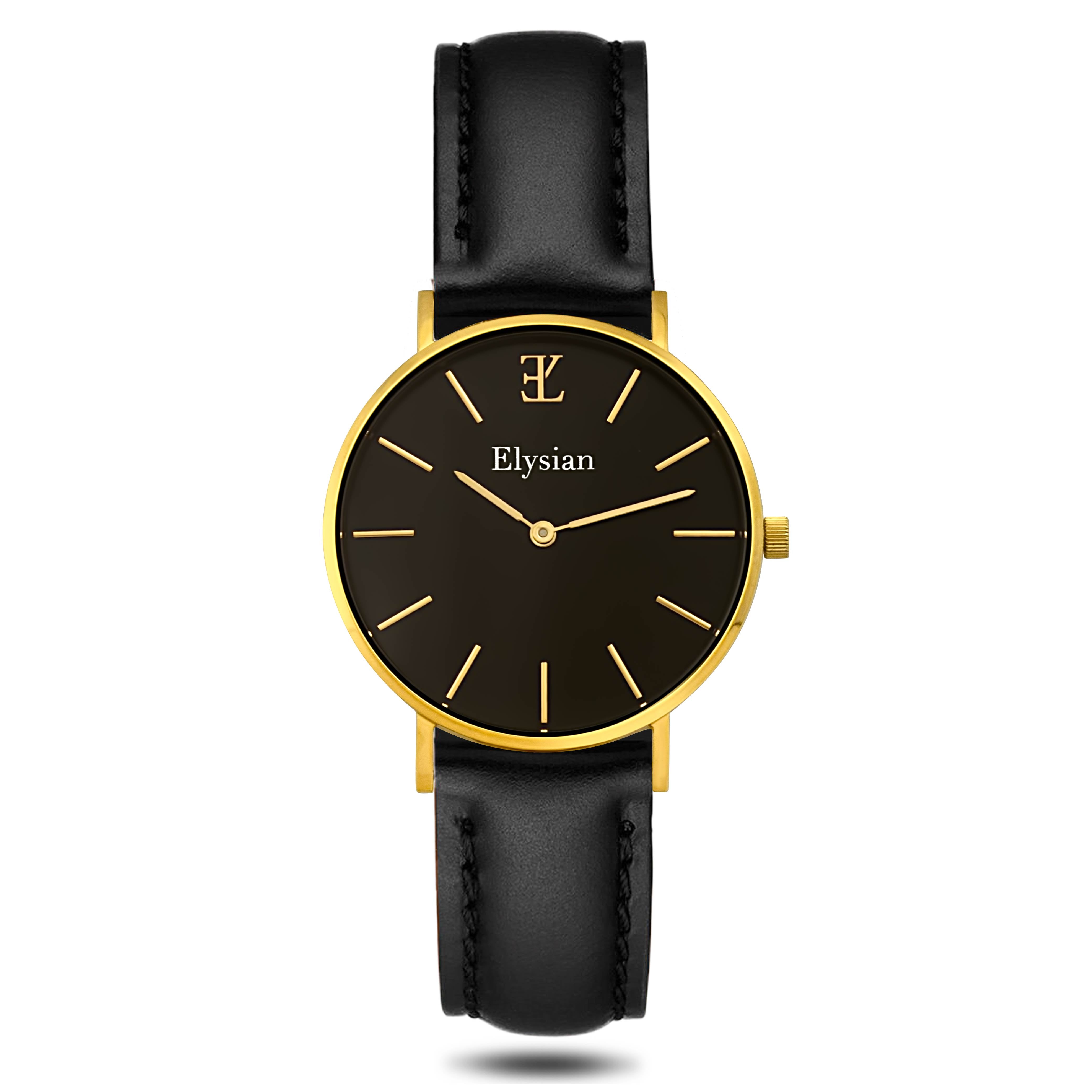 elysian-gouden-dames-horloge-zwart-plaat-zwart-klassiek-leder-horlogeband-ELYWW00100-front