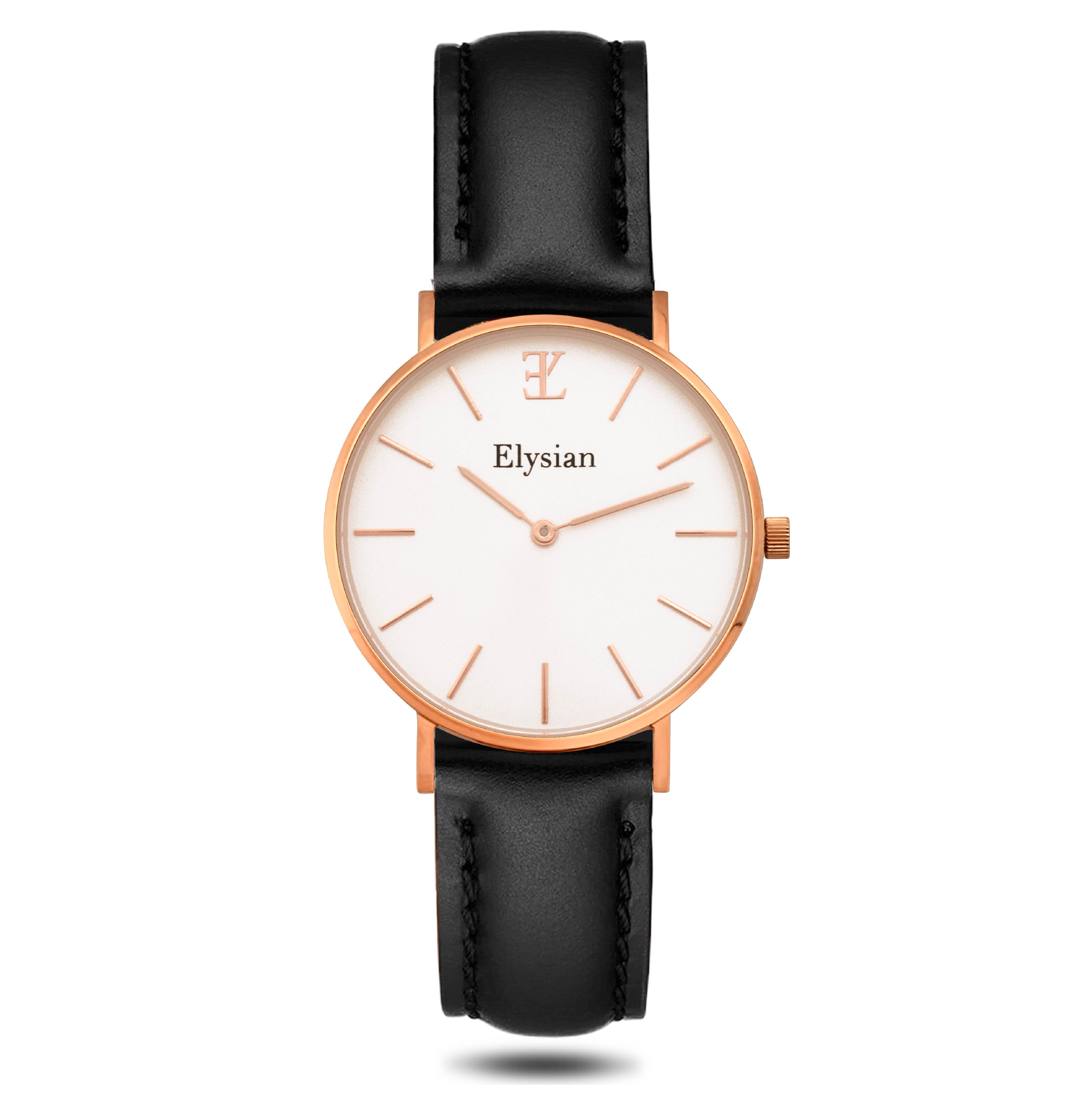 elysian-rose-gouden-dames-horloge-wit-plaat-zwart-klassiek-leder-horlogeband-ELY01200-front