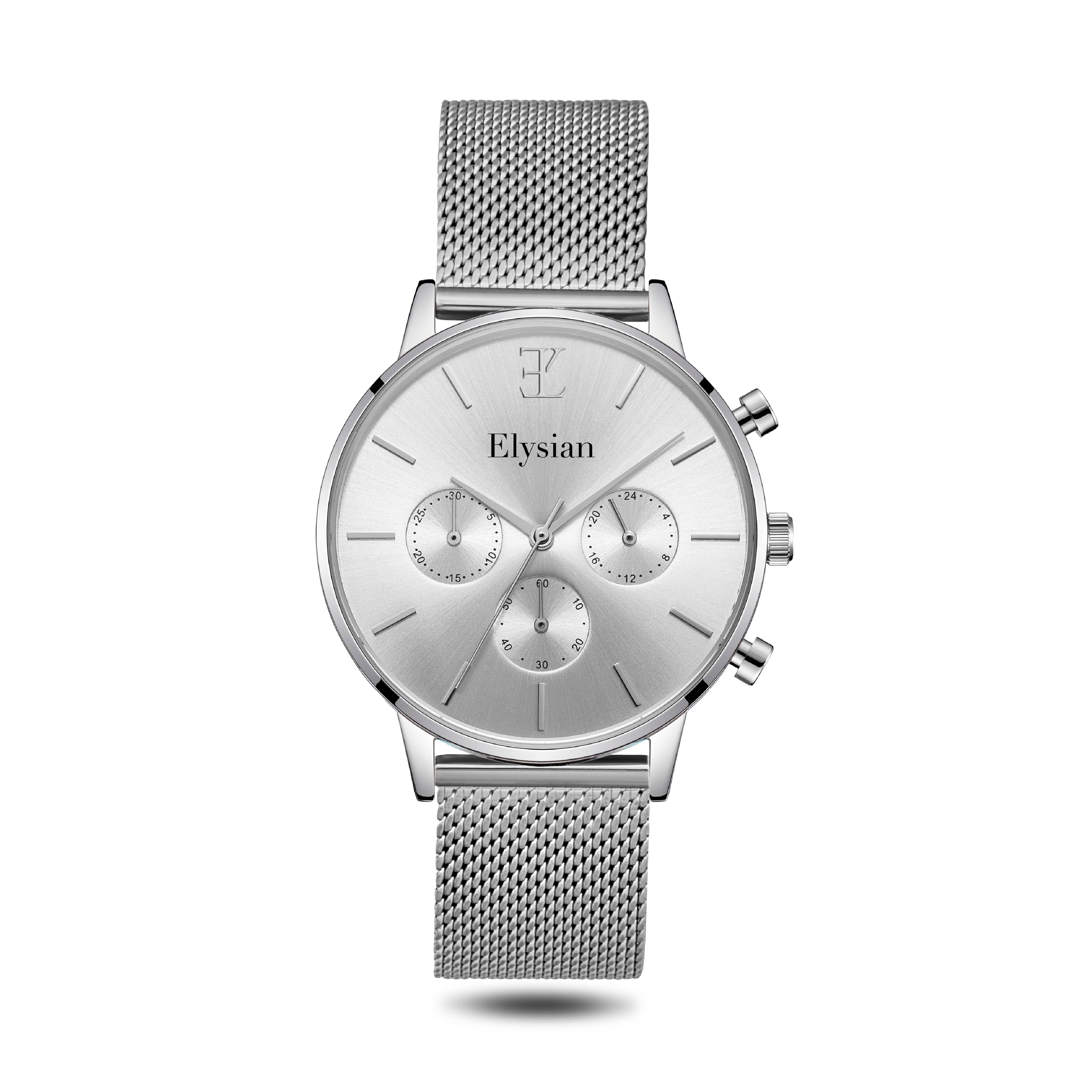 elysian-zilveren-dames-crono-horloge-zilver-plaat-zilver-mesh-horlogeband-ELYWW12311-front