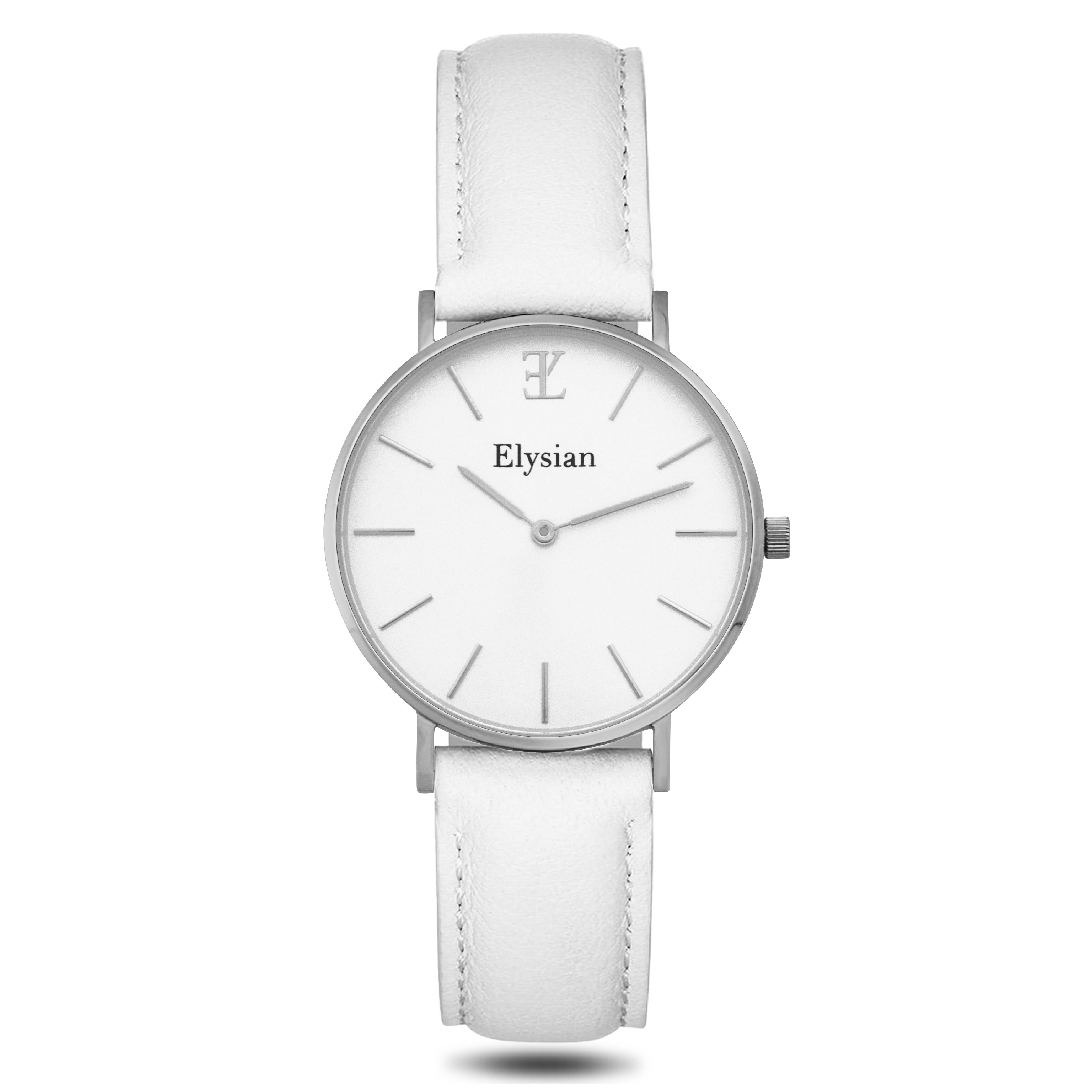 elysian-zilveren-dames-horloge-wit-plaat-wit-klassiek-leder-horlogeband-ELY02230-front