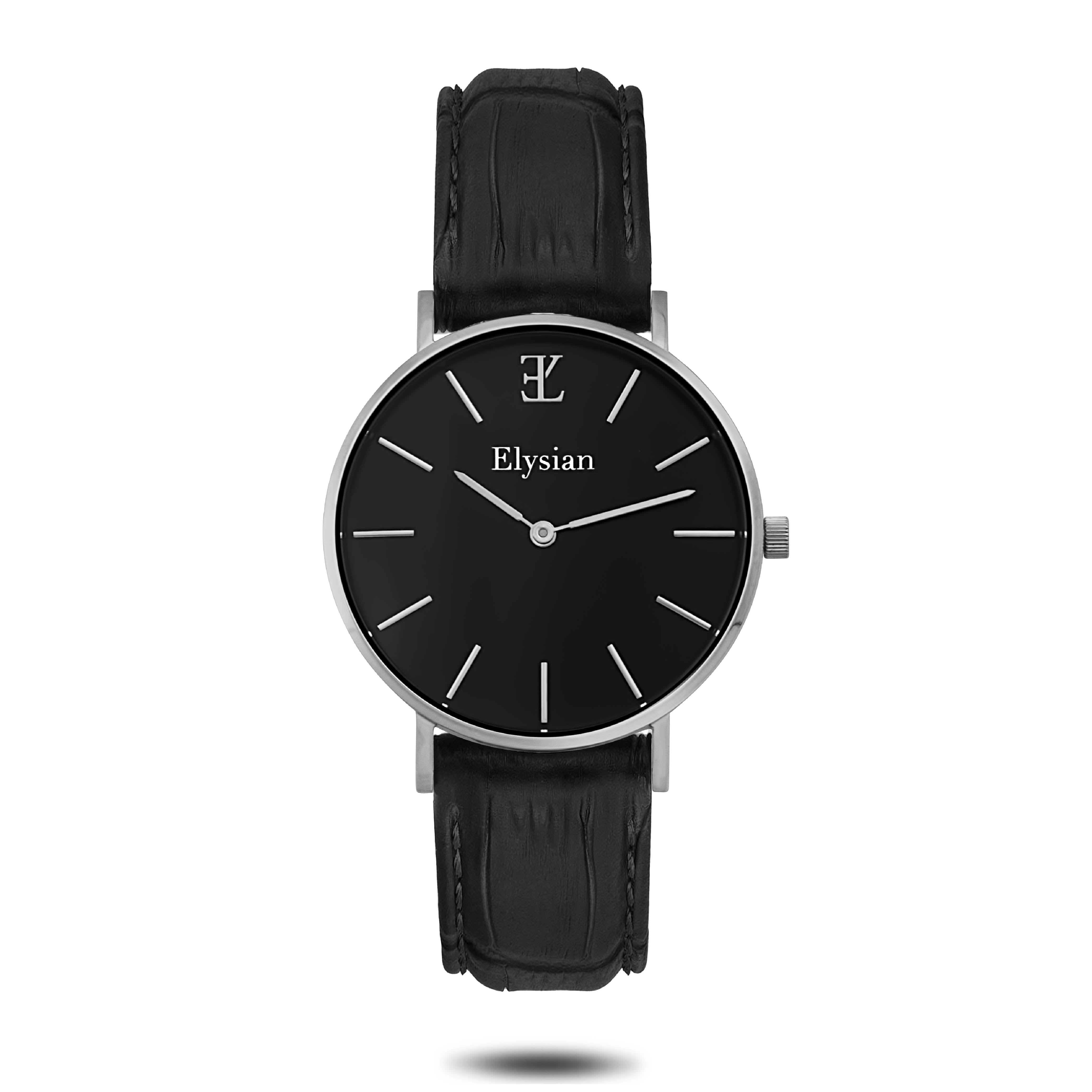 elysian-zilveren-dames-horloge-zwart-plaat-zwart-croco-leder-horlogeband-ELYWW02130-front