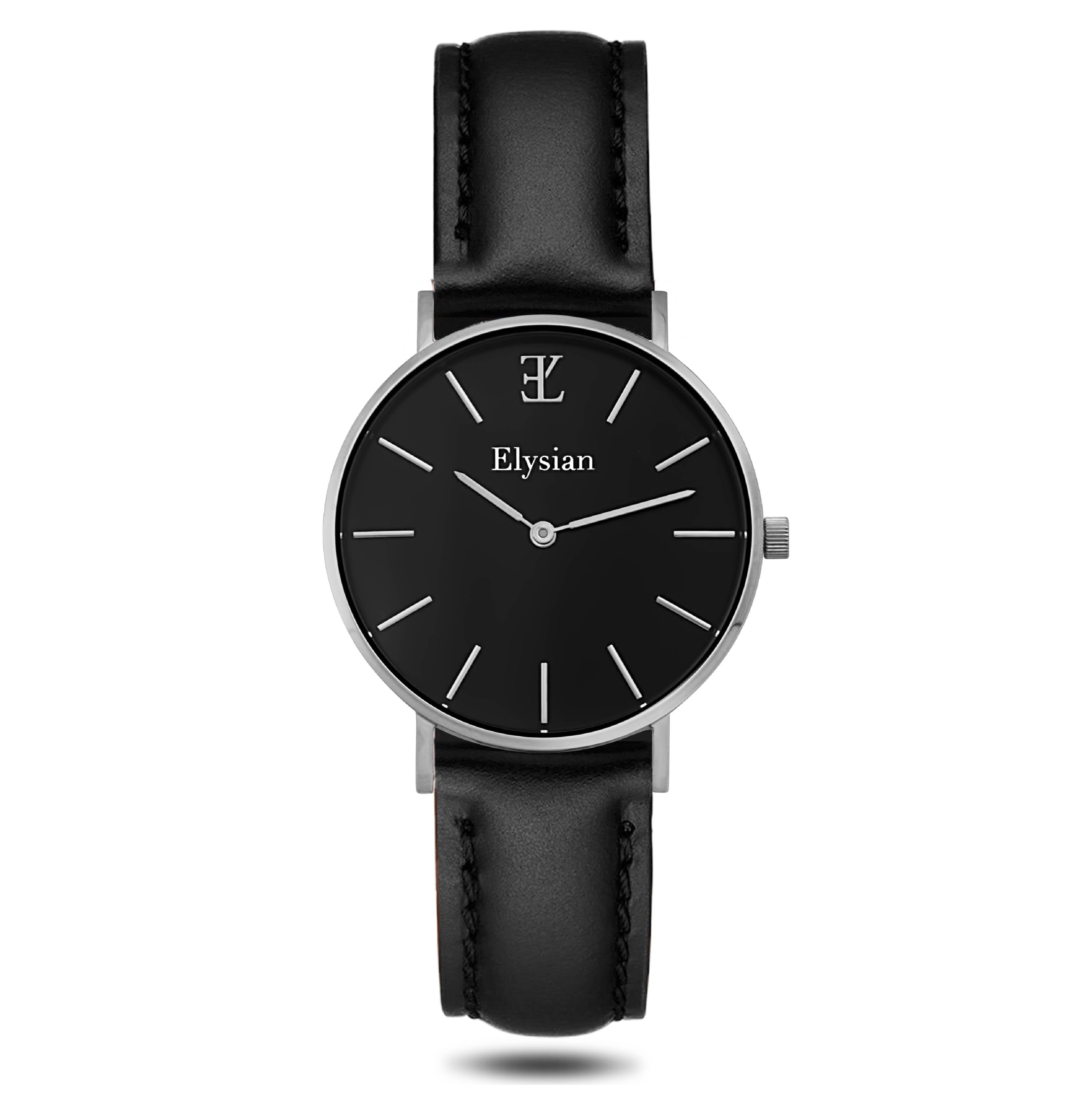 elysian-zilveren-dames-horloge-zwart-plaat-zwart-klassiek-leder-horlogeband-ELY02100-front