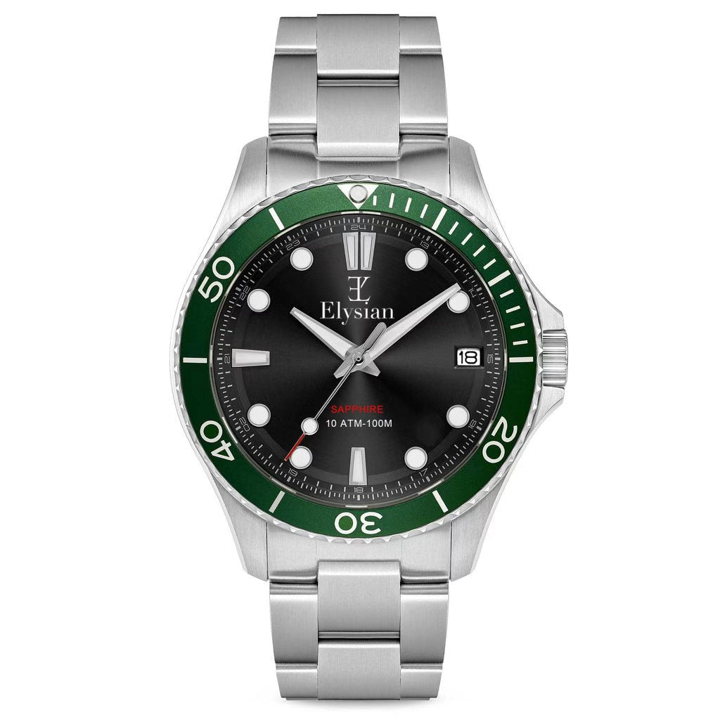 elysian-zilveren-heren-horloge-42mm-zwart-plaat-zilver-schakelband-horlogeband-ELYWM11141-front