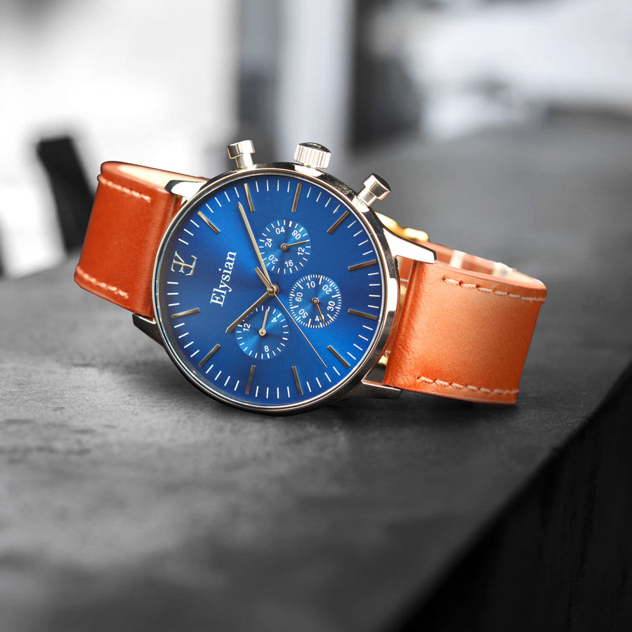 elysian-zilveren-heren-horloge-blauw-plaat-bruin-vintage-leder-horlogeband-ELYWM01023-second