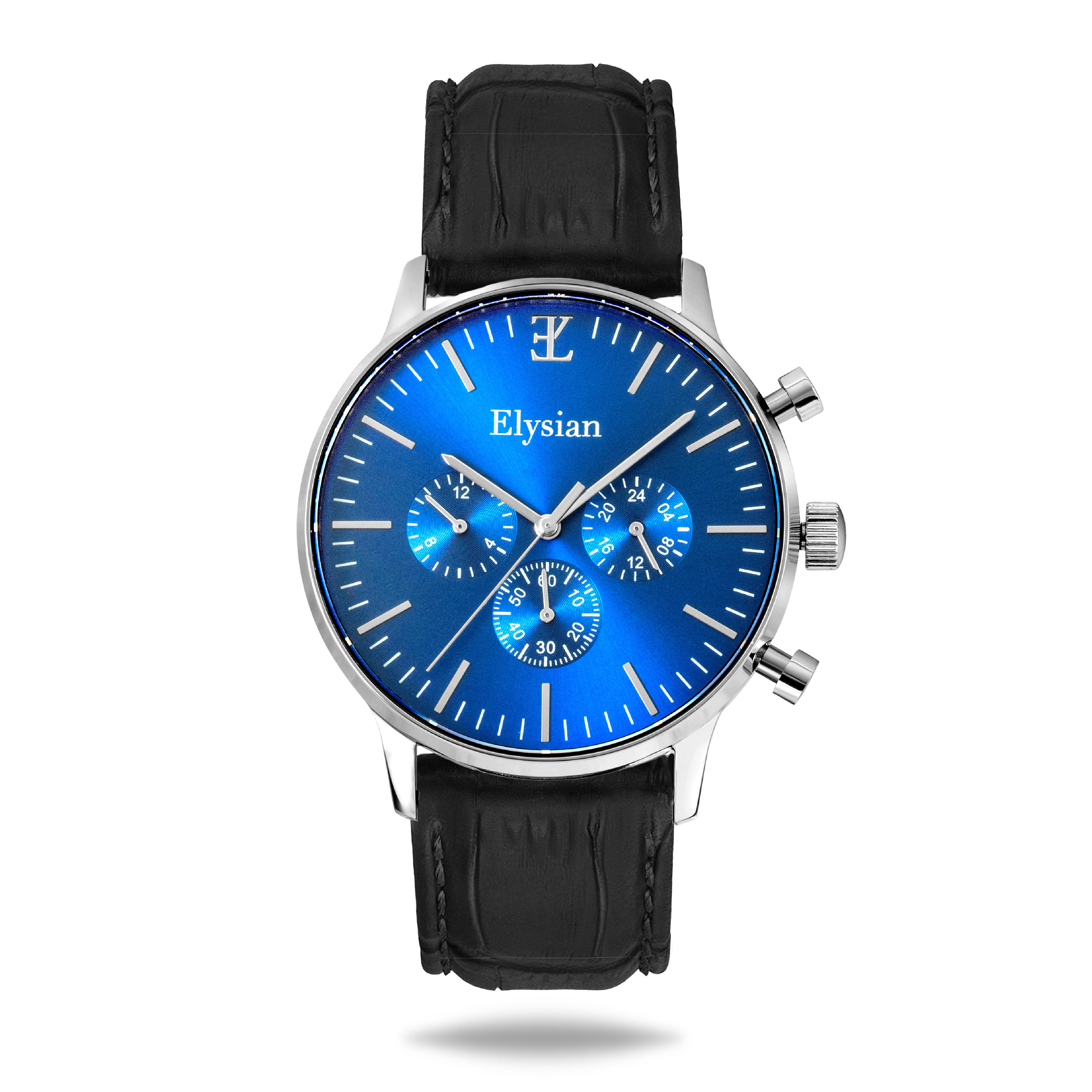 elysian-zilveren-heren-horloge-blauw-plaat-zwart-croco-horlogeband-front