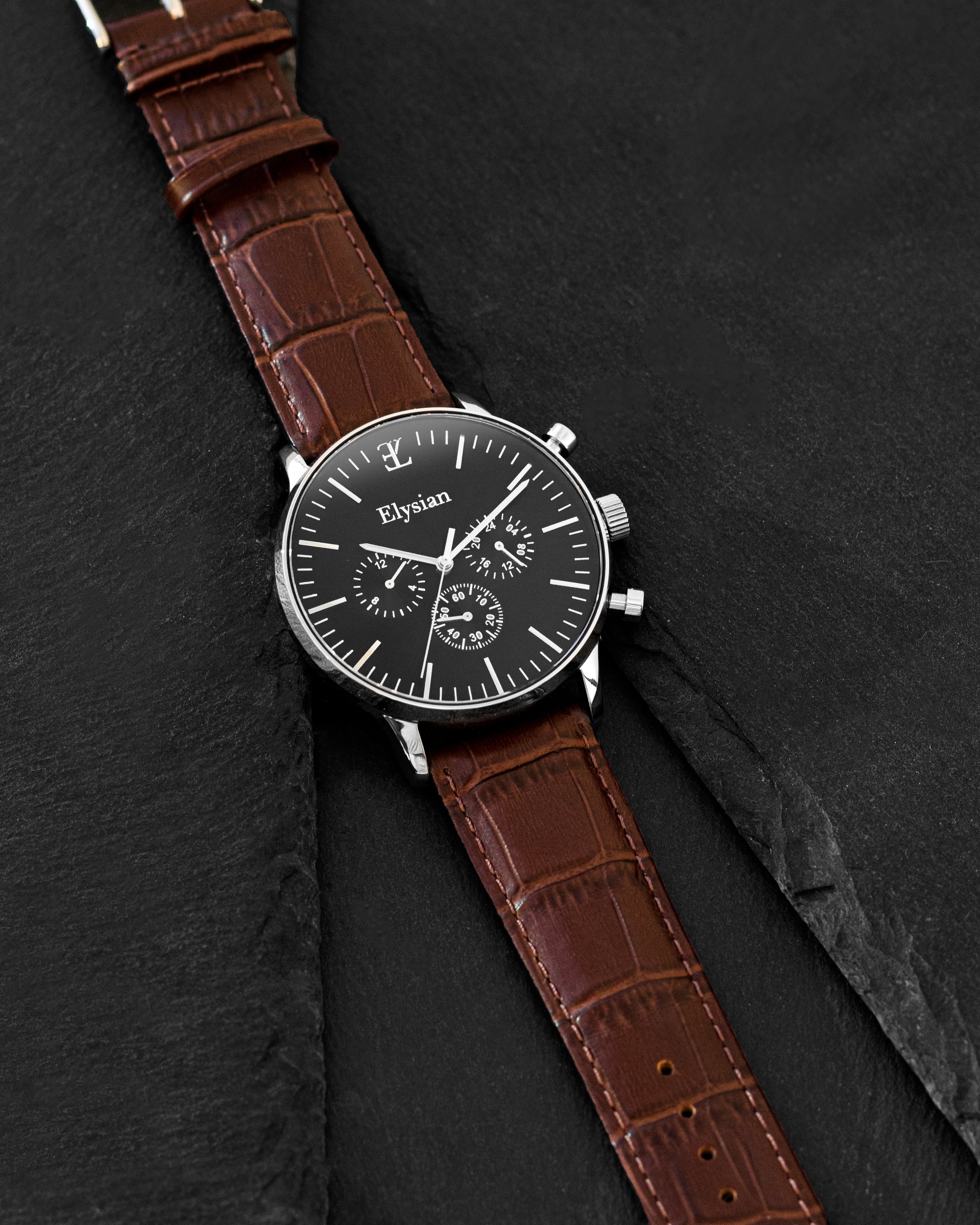 elysian-zilveren-heren-horloge-zwart-plaat-bruin-croco-horlogeband-second