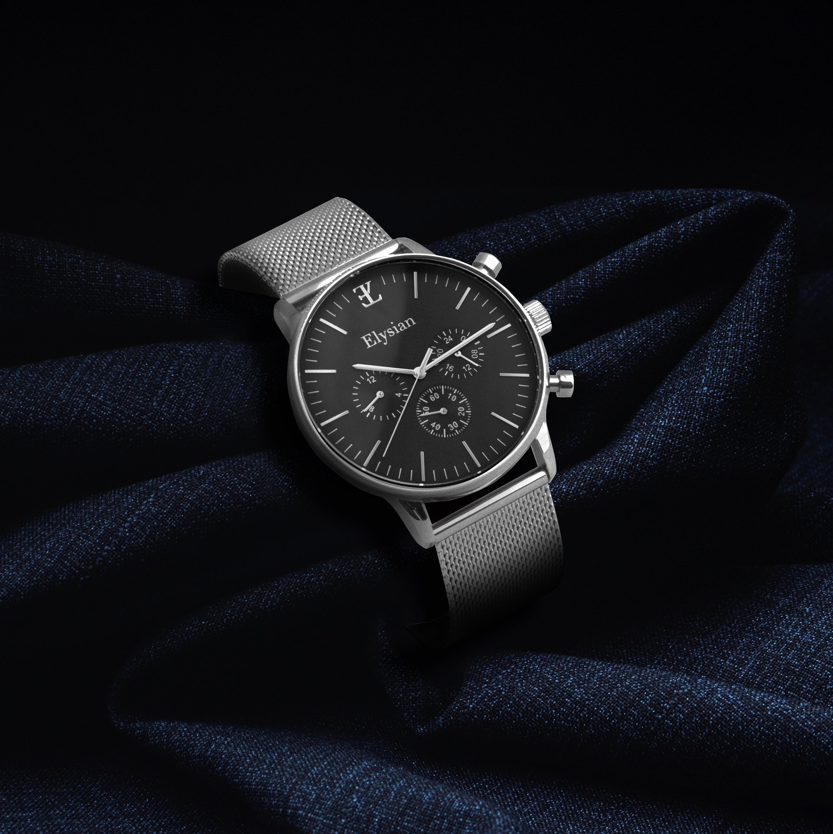 elysian-zilveren-heren-horloge-zwart-plaat-zilver-mesh-horlogeband-ELYWM01131-second