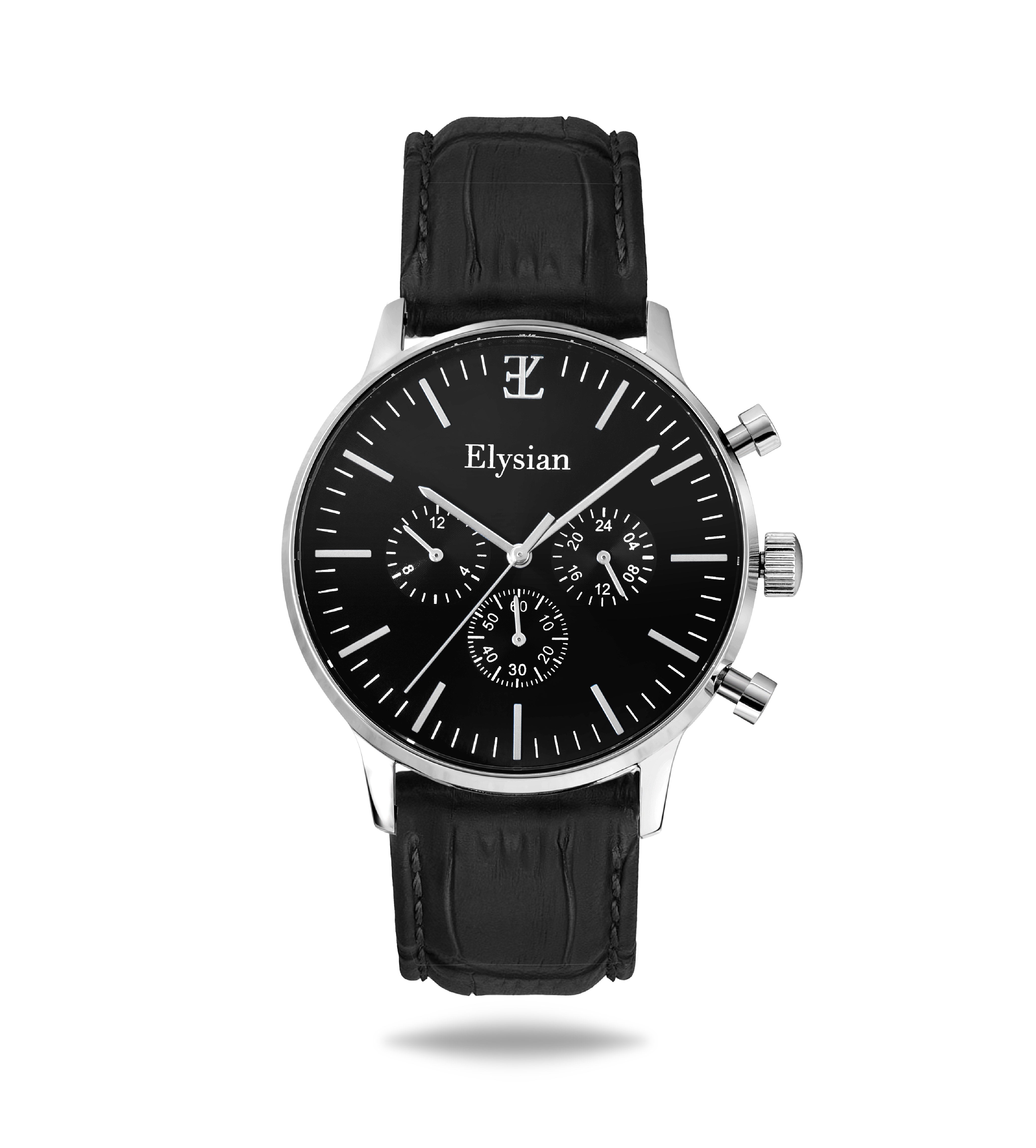 elysian-zilveren-heren-horloge-zwart-plaat-zwart-croco-horlogeband-front