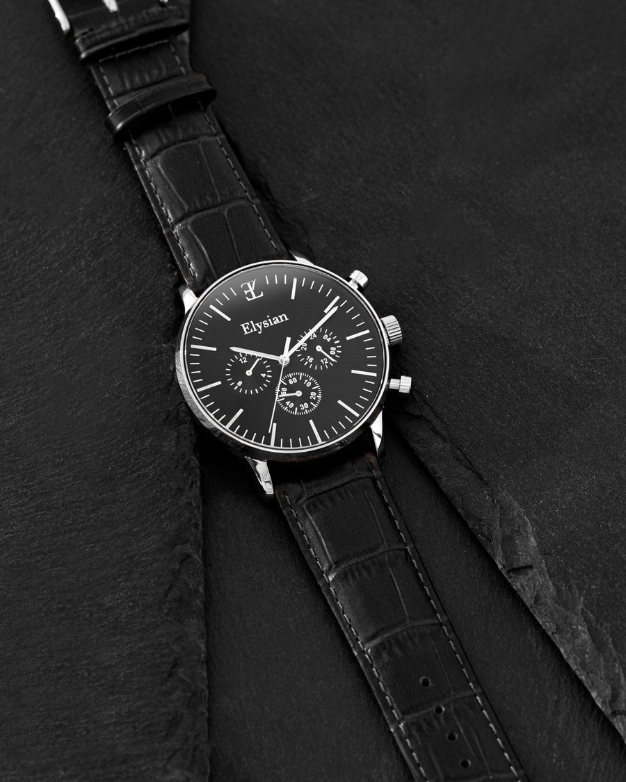 elysian-zilveren-heren-horloge-zwart-plaat-zwart-croco-horlogeband-second