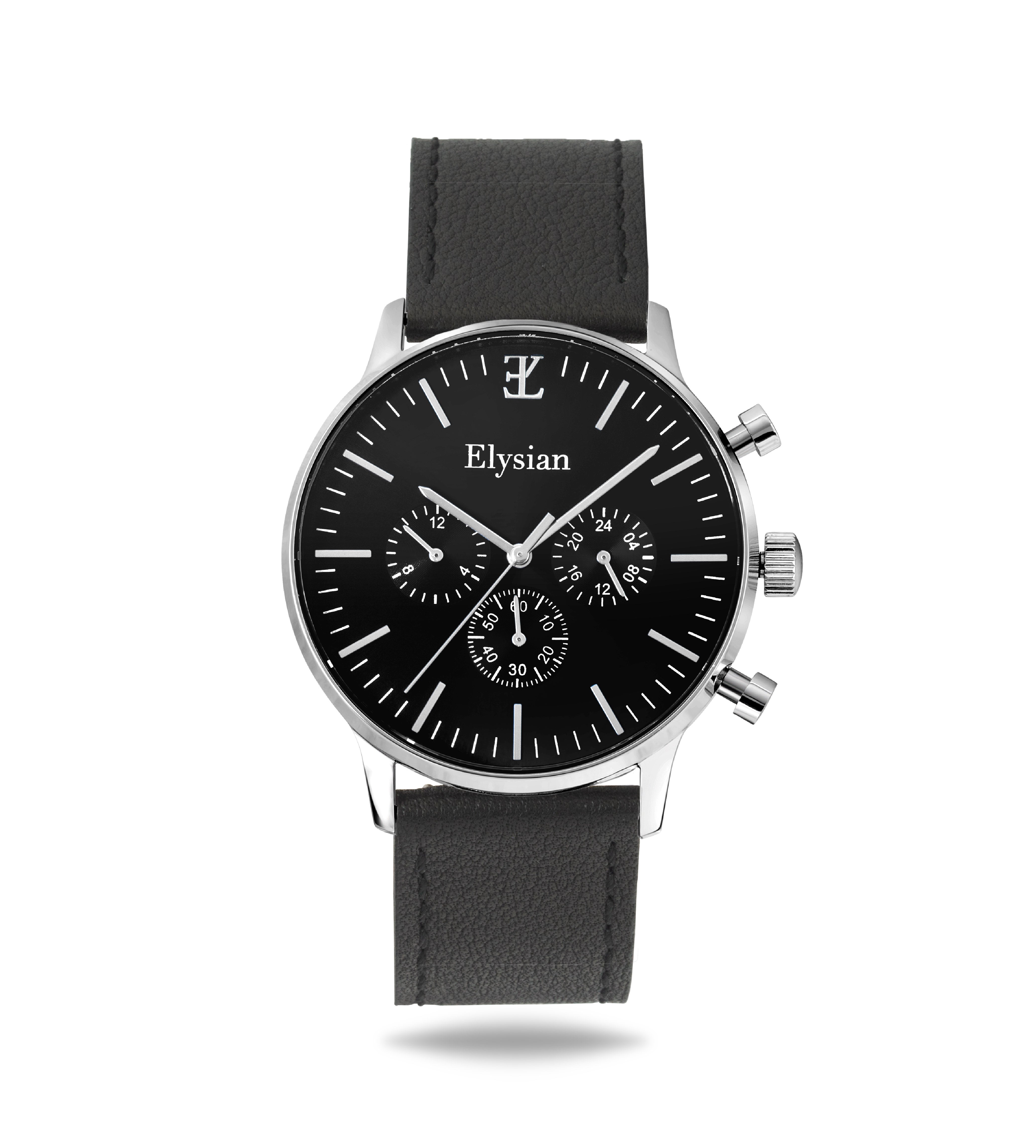elysian-zilveren-heren-horloge-zwart-plaat-zwart-vintage-leder-horlogeband-ELYWM01120-front