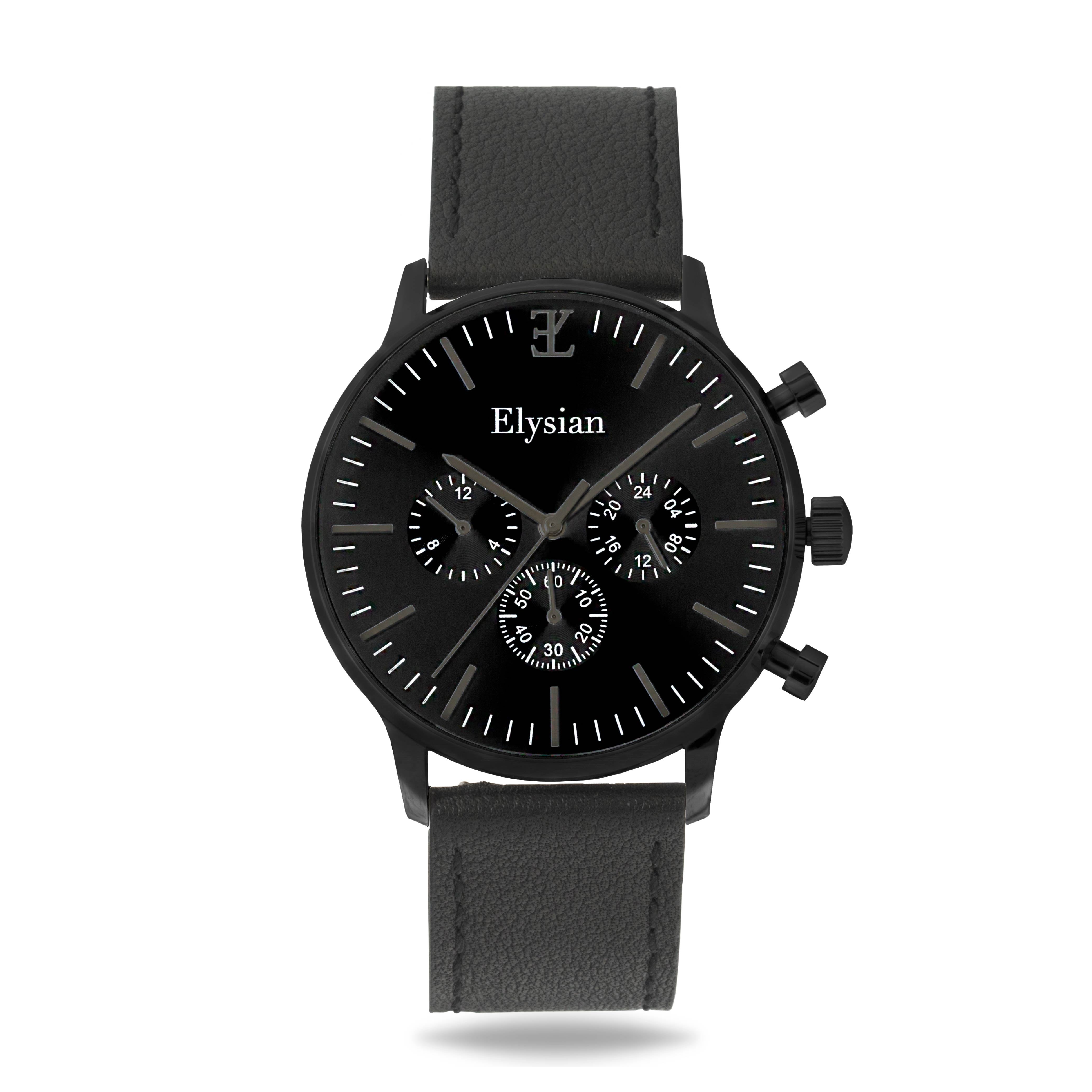 elysian-zwarte-heren-horloge-zwart-plaat-zwart-vintage-leder-horlogeband-ELYWM02120-front