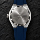 Elysian Octa Blue - Navy Rubber, achterkant met gravering Designed in Antwerp