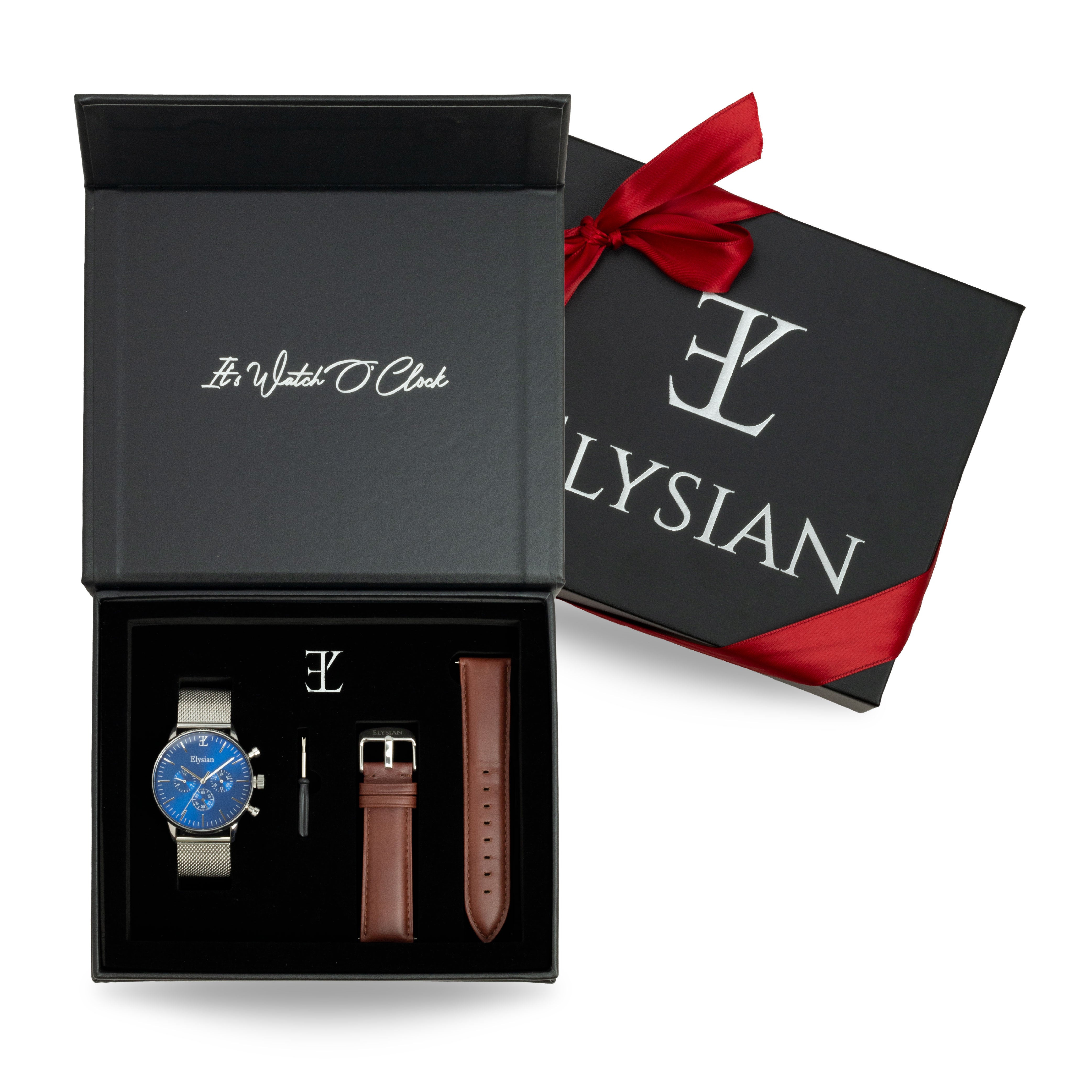 elysian-heren-horloge-geschenkset-zilveren-mesh-blauw-plaat-mesh-band-ELYGS01103-front