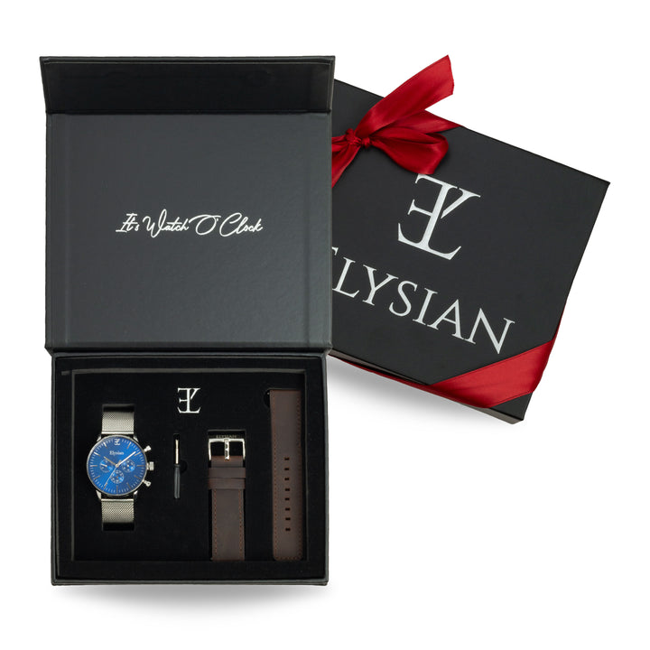 elysian-heren-horloge-geschenkset-zilveren-mesh-blauw-plaat-mesh-band-ELYGS01104-front